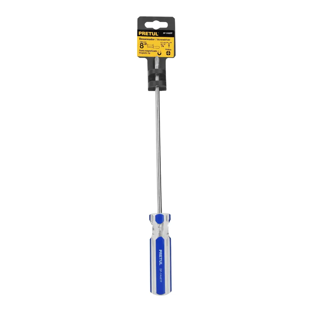 DESARMADOR DE CRUZ 1/4 X 8" MANGO DE PVC PRETUL